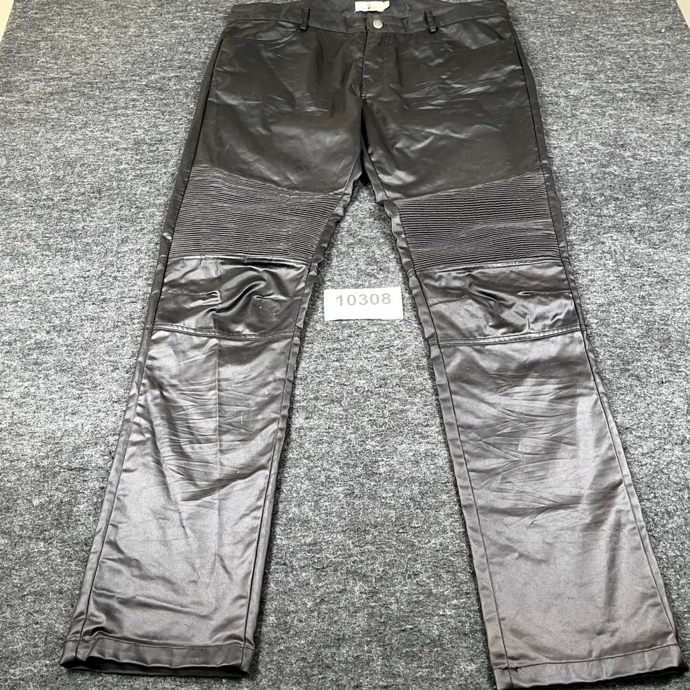Uncle Ralph Moto Biker Pants Mens 38 Black Coated Waxed Ribbed Knee Goth